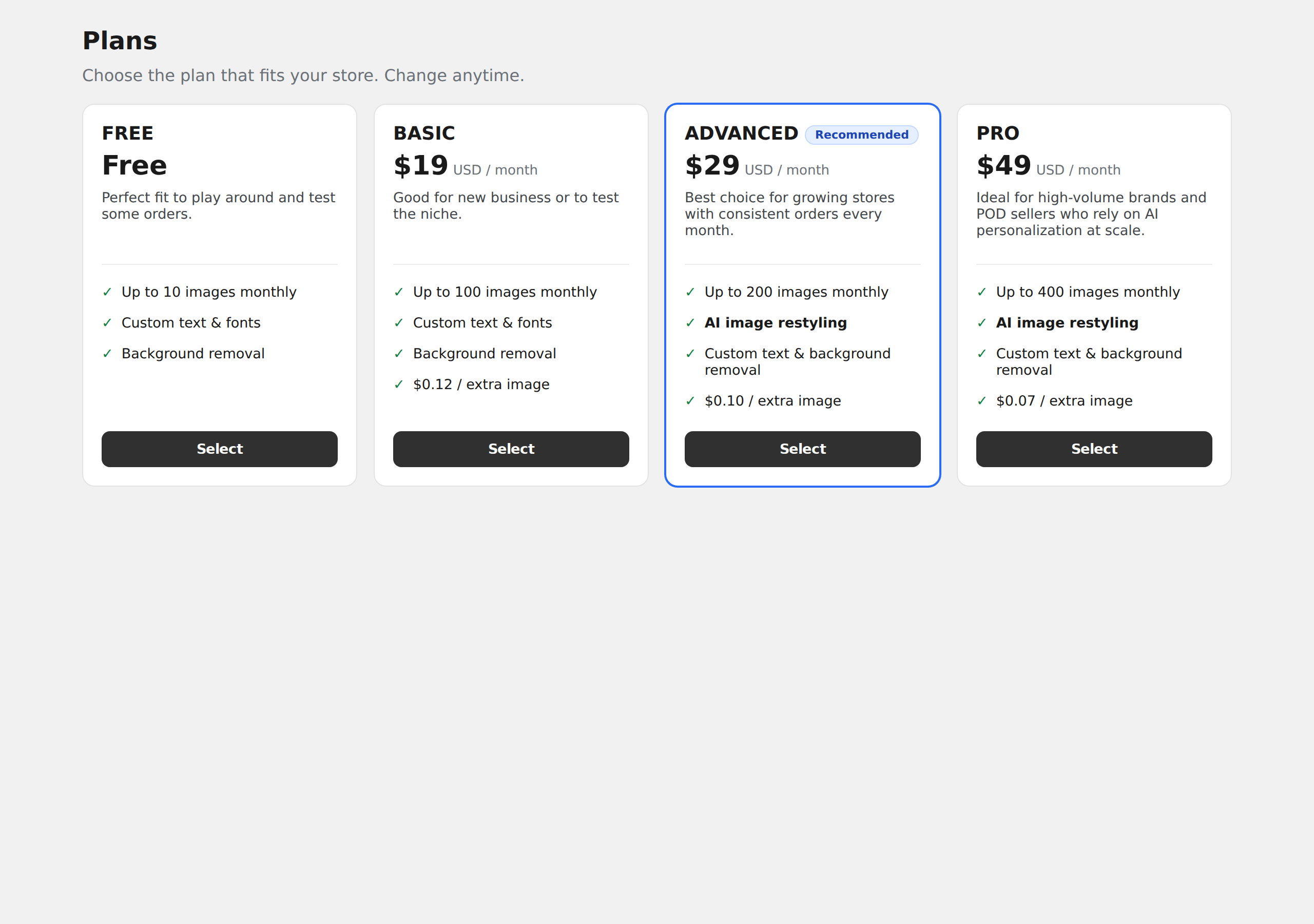 CPrint-ai billing plans