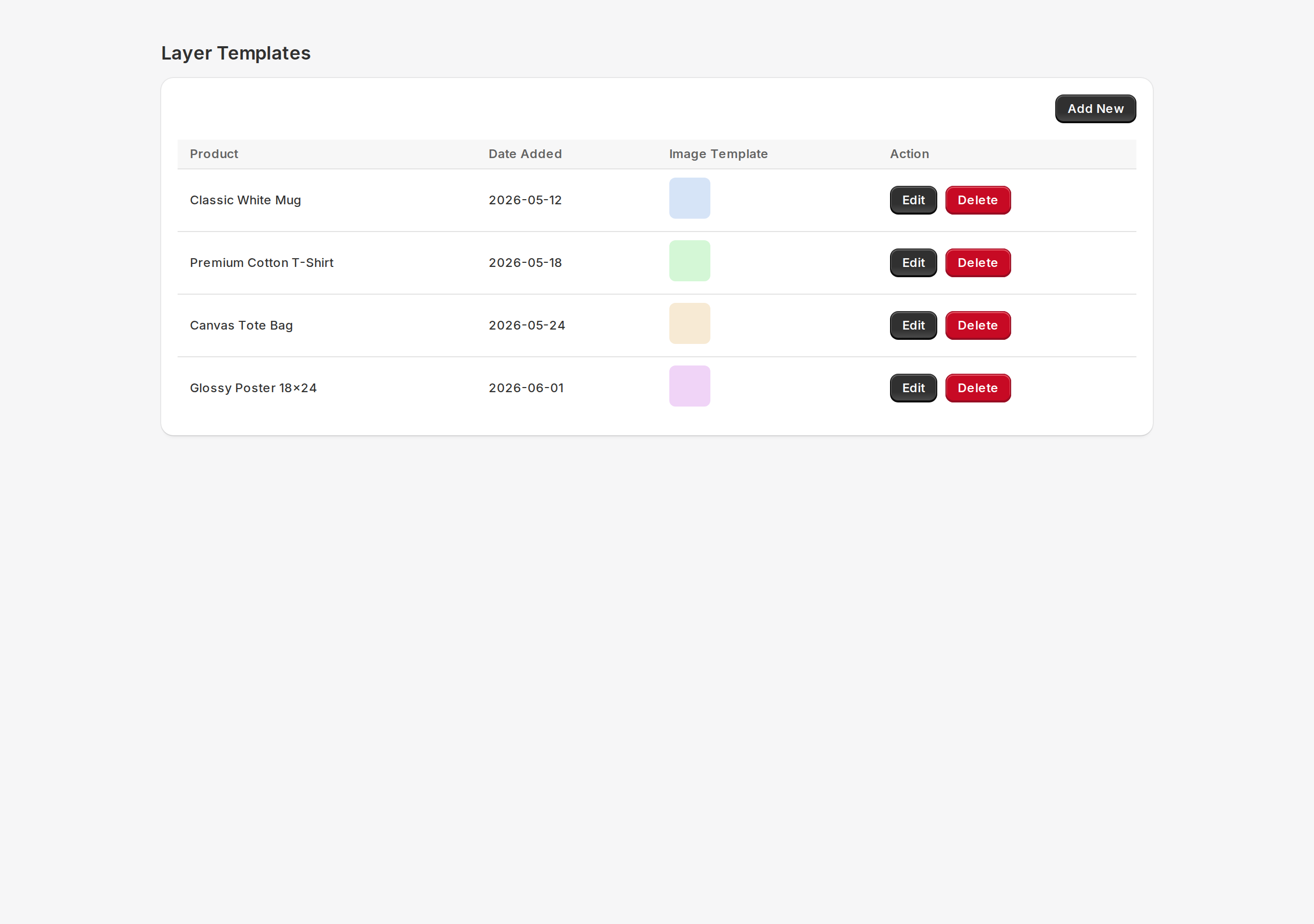 Layer templates list